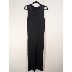 Dazy Womens Black V-Neck Knit Maxi Dress Sz XL Capsule Minimalist Gothic Classic